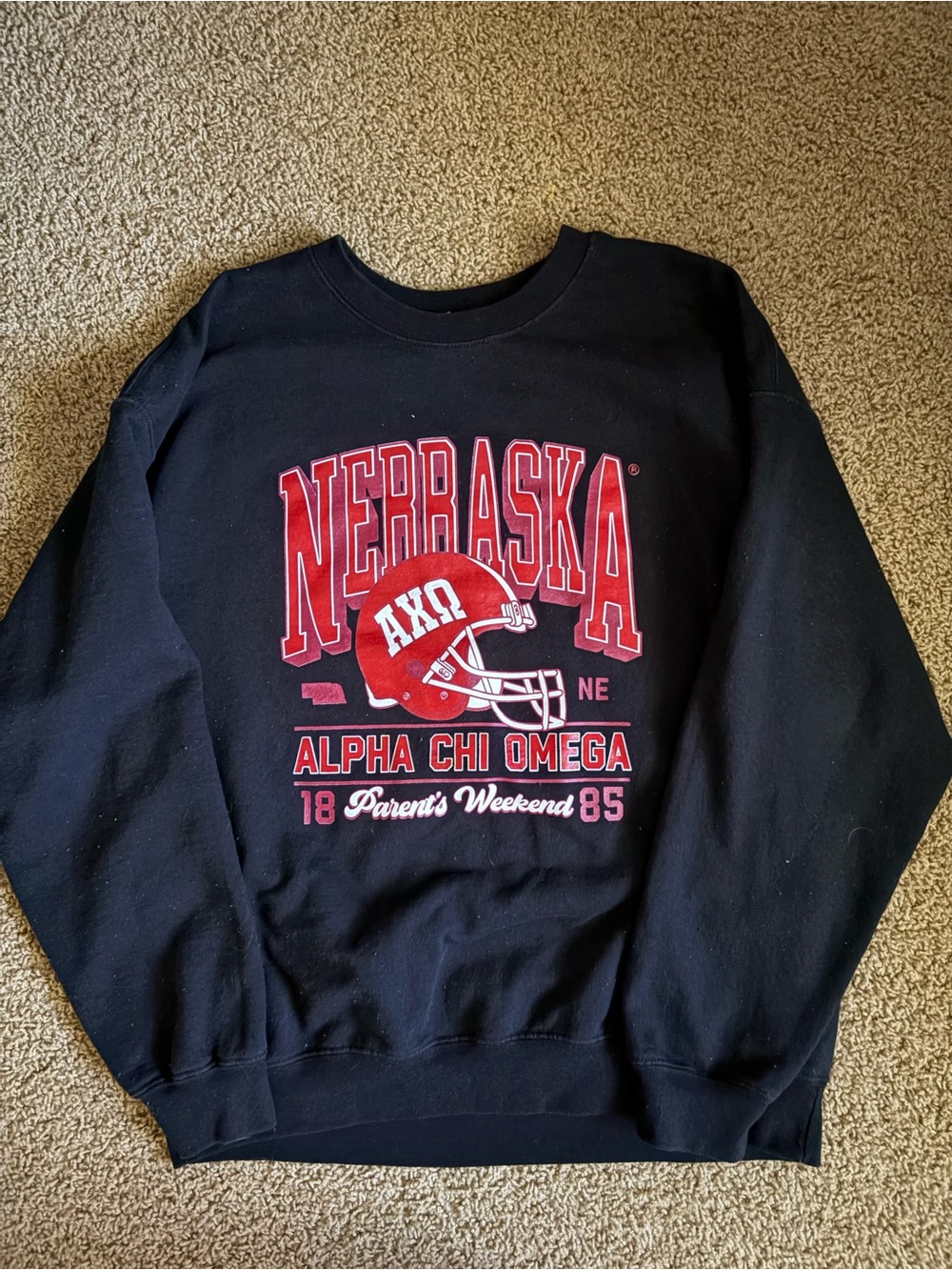 Gildan Black Crewneck Sweatshirt with Red Nebraska Graphic